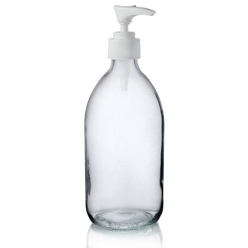 Glass Bottle Clear with White lotion pump  | 500ml