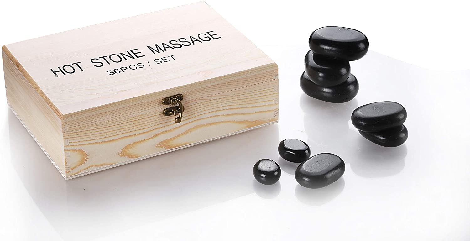 Professional hot stone set with wooden storage box | 36pc – i-Spa