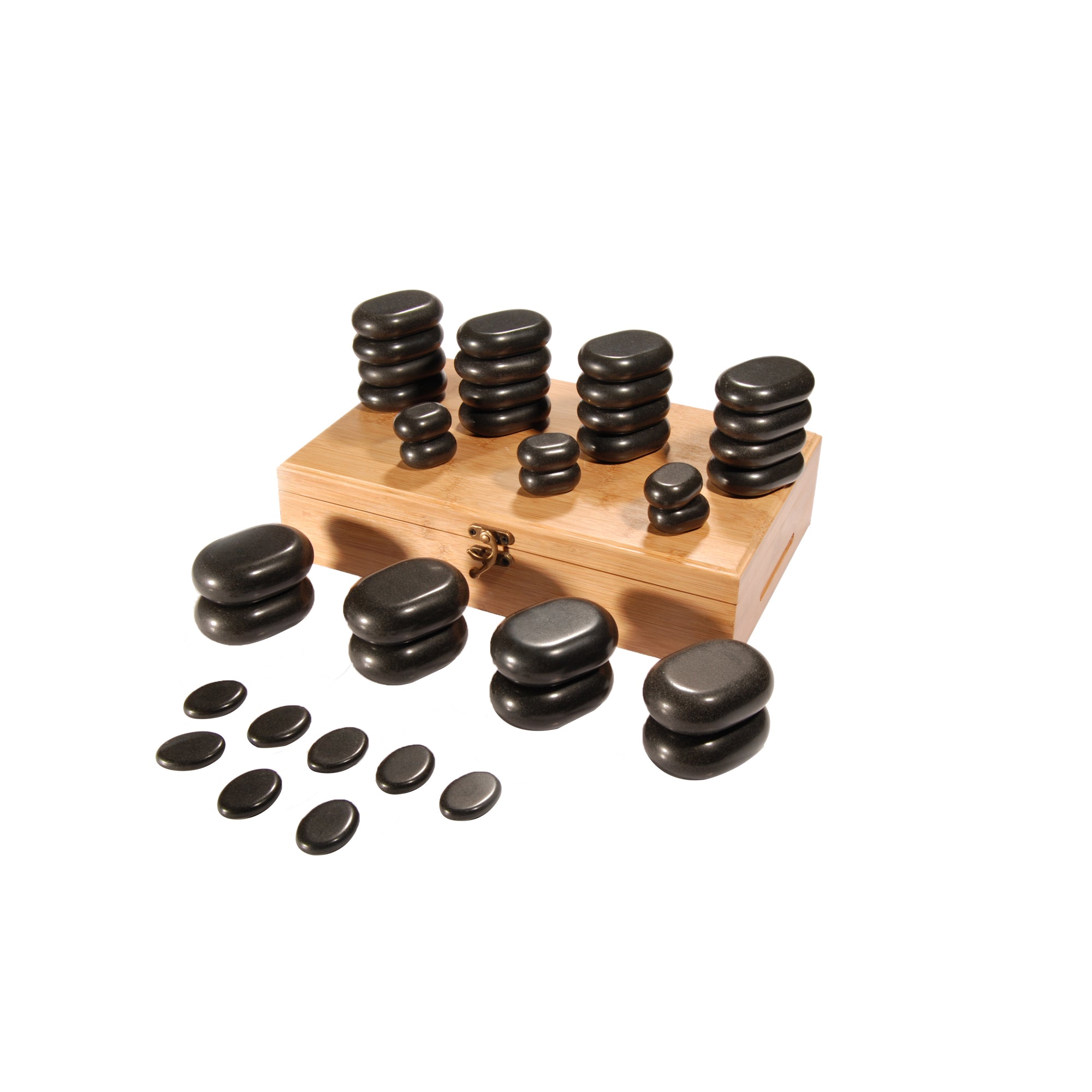 Professional hot stone set with wooden storage box | 36pc – i-Spa