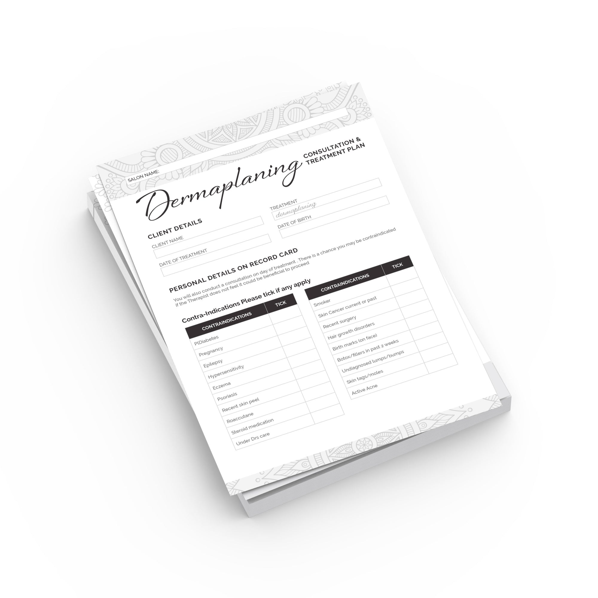 Dermaplaning Consultation & Treatment Cards
