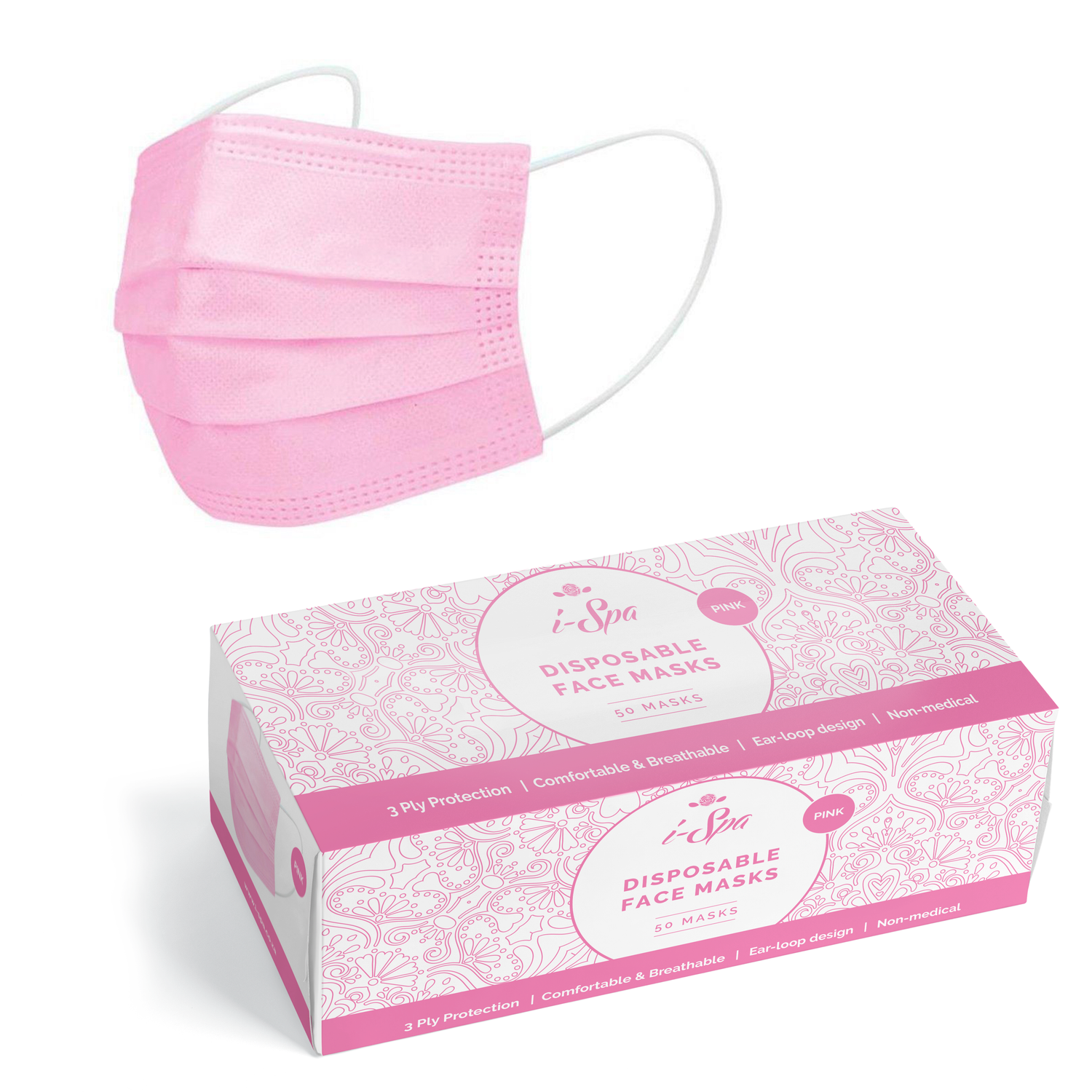 Pink Disposable Face Masks 50's iSpa