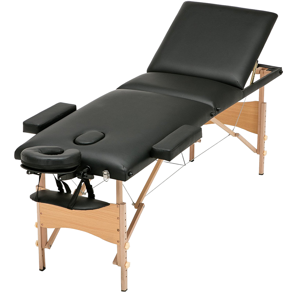 Portable massage bed backlift function Black White iSpa
