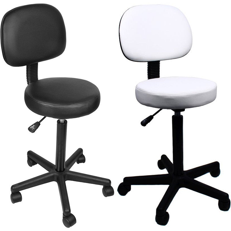 Round therapist stool with back rest (Black/White)