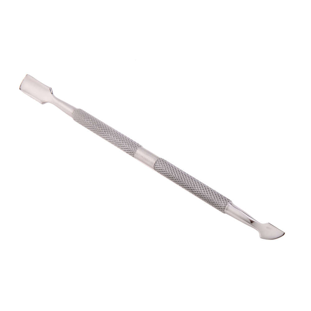 Steel cuticle pusher with cutting / scraping side