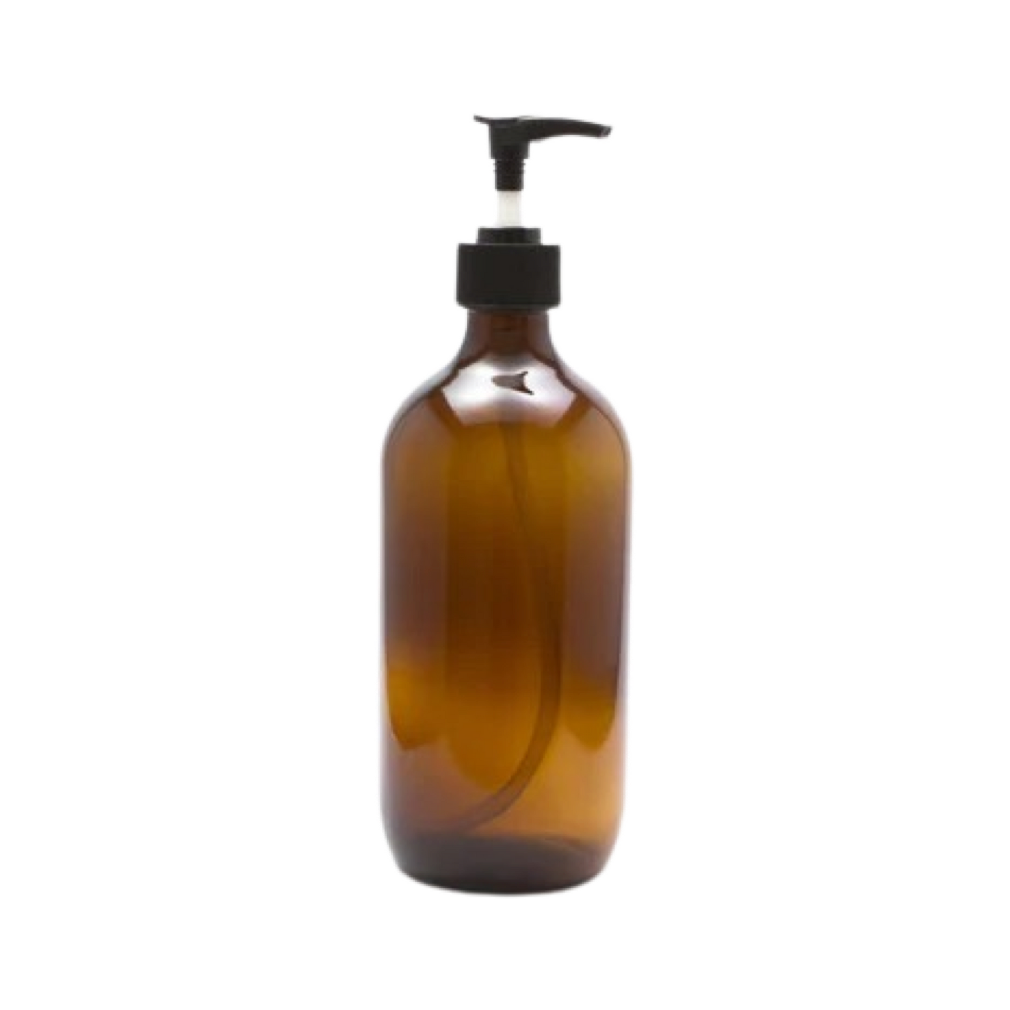 Empty 500ml glass amber bottle with pump